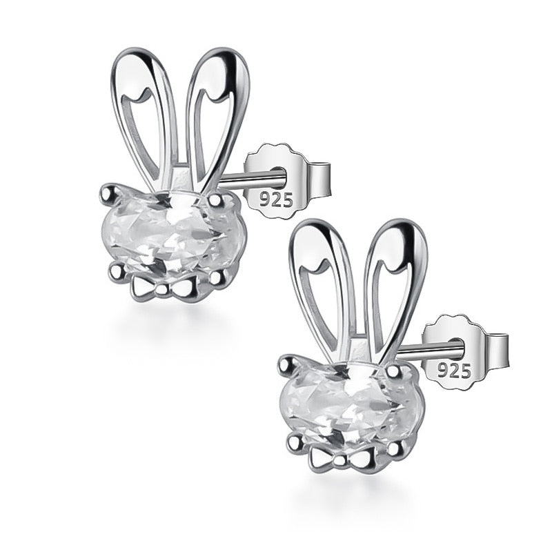 Sterling Silver Rabbit CZ Stud Earring