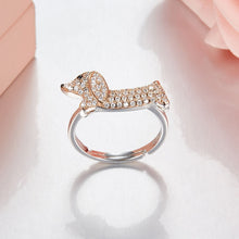 Load image into Gallery viewer, Dachshund Sterling Silver Ring with Zircon
