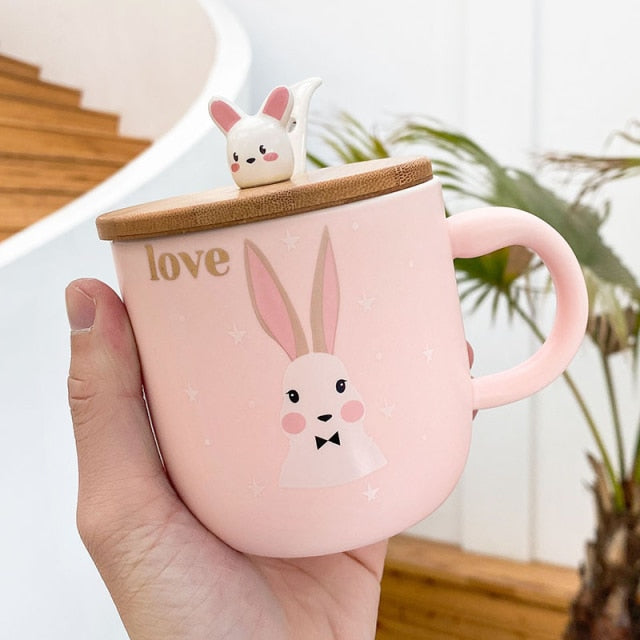 Fashion bunny mug with bamboo Lid