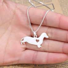 Load image into Gallery viewer, Dachshund silver heart  Necklaces
