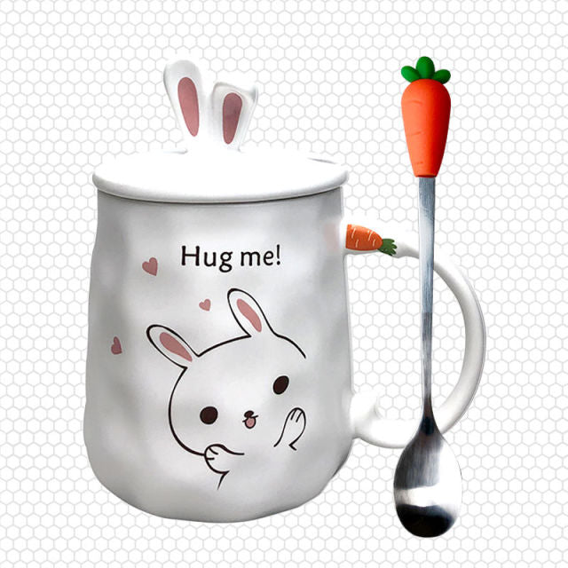 Rabbit Coffee Mug with Lid & Spoon