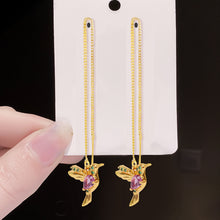 Load image into Gallery viewer, Parrot Crystal Long Drop Pendant Earrings
