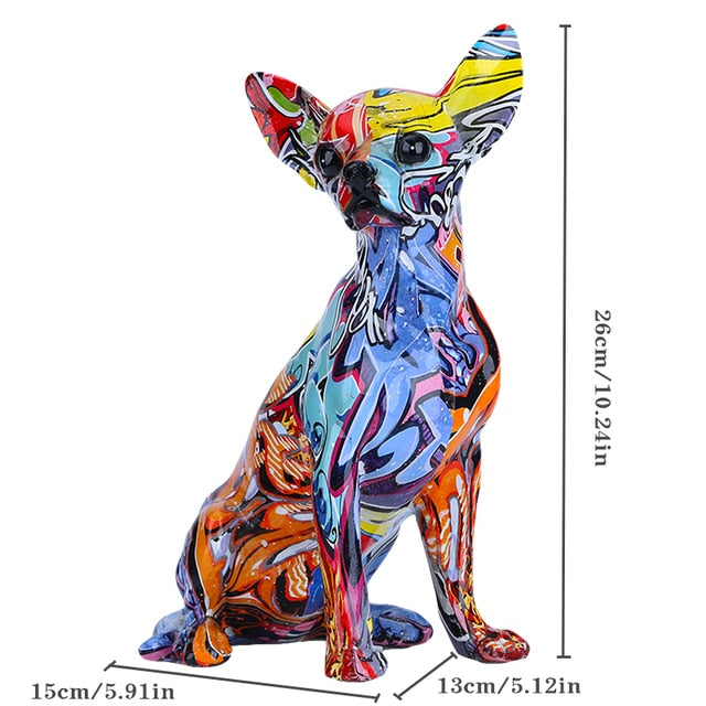 Modern Creative Graffiti Chihuahua Sculpture Figurine