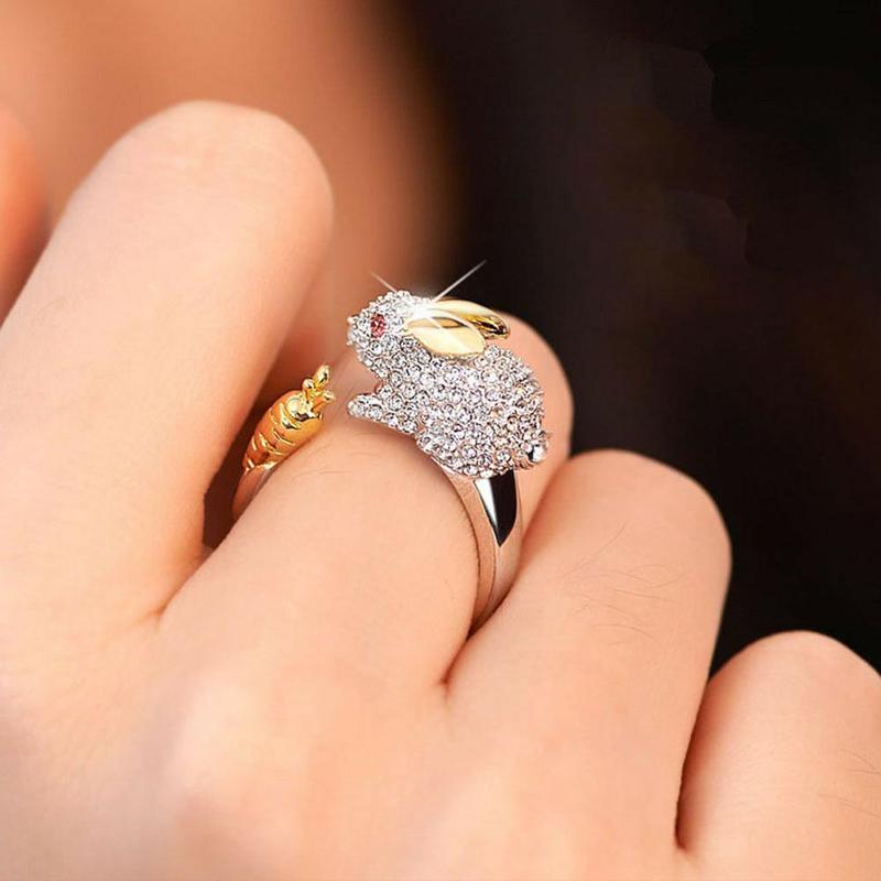 Adjustable Cute  Bunny Crystal Ring